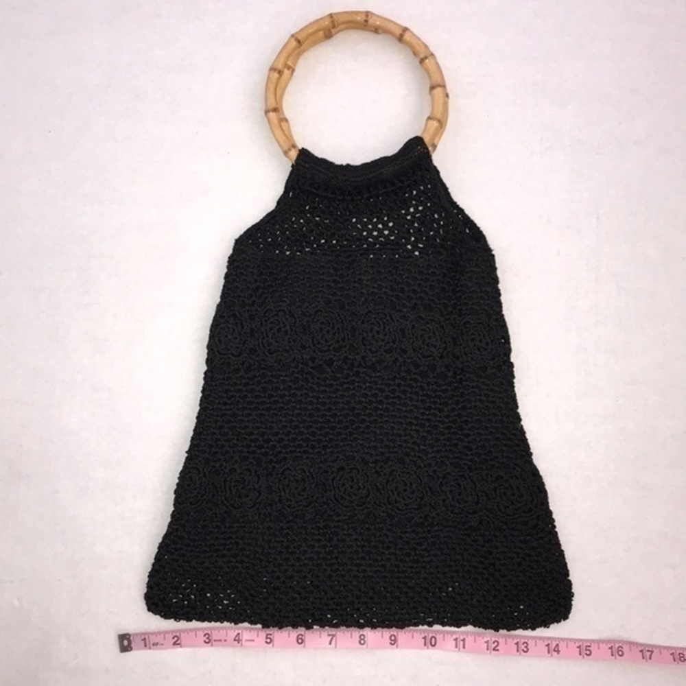 Black Crochet Bag With Bamboo Handles & Magnetic Closure - Picture 5 of 9